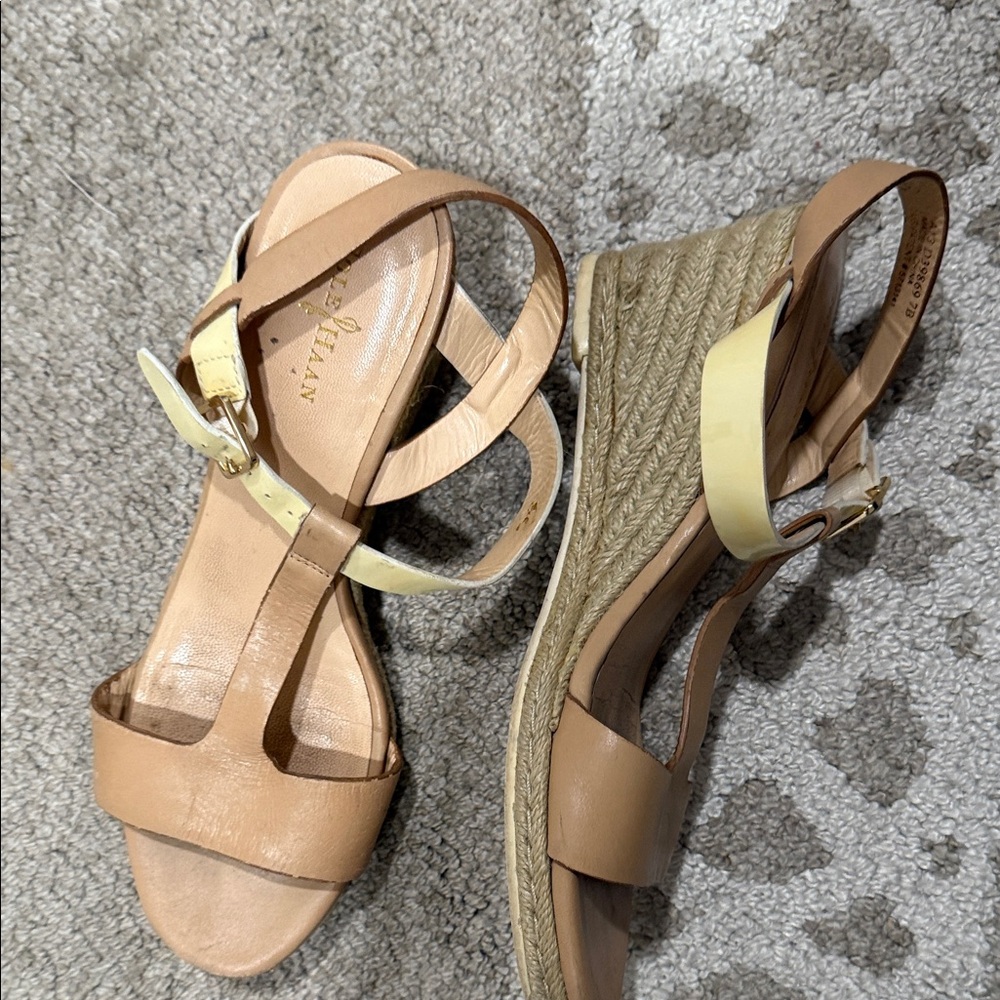 Cole Haan Tan and Cream Wedge Sandals